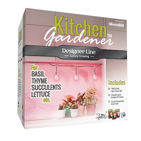 Miracle Led 3-Socket Designer Kitchen Gardener Grow Light Kit- Red Spec. 11W Replace 150W Grow Bulbs, 2PK 801844